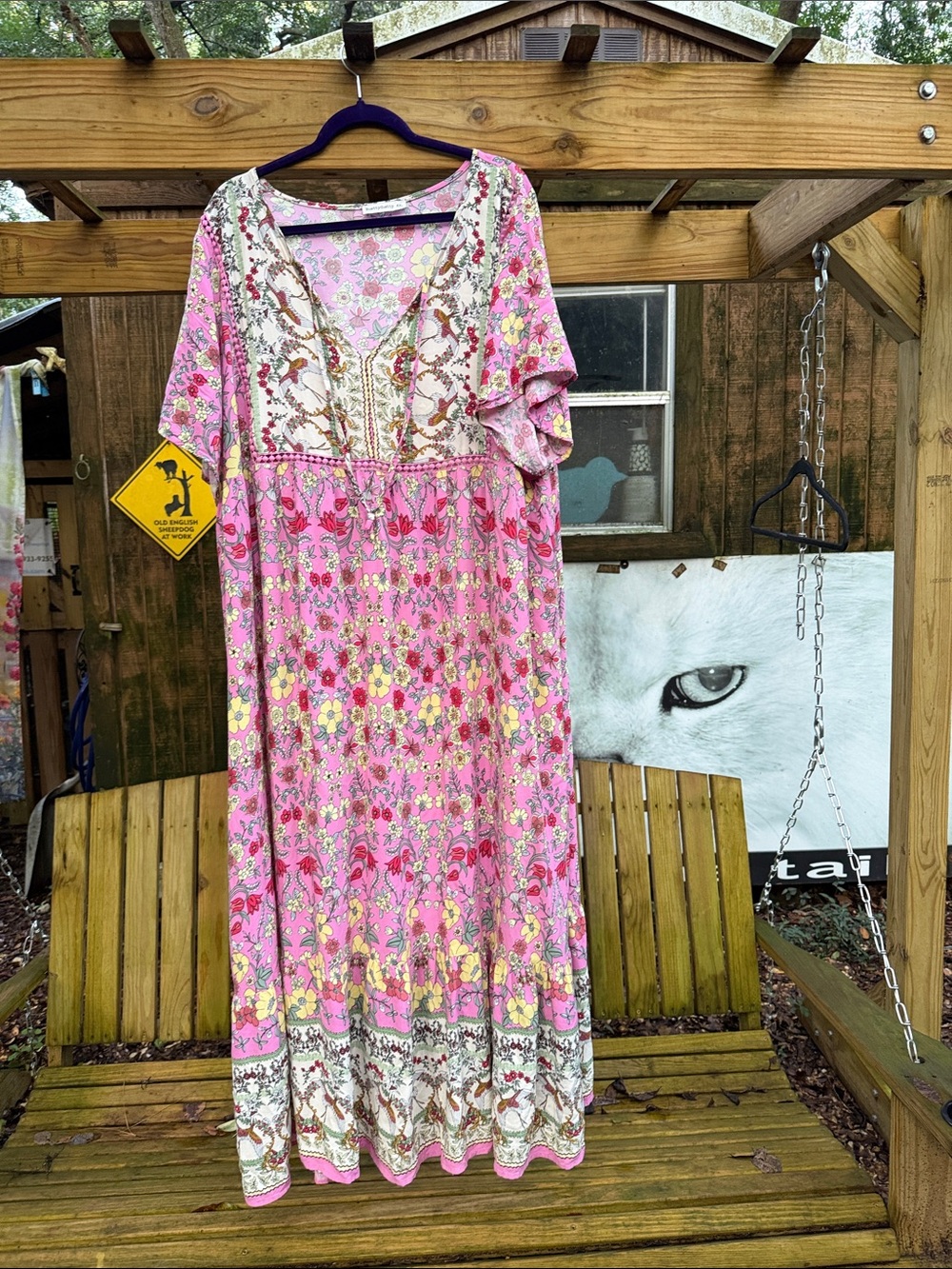 Bohemian Pink Floral V-Neck Swim Coverup Caftan 4x